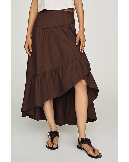 Pilcro Brown Tiered Asymmetric Midi Skirt