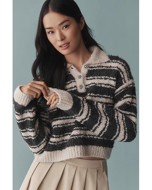 Maeve Gray Striped Polo Jumper