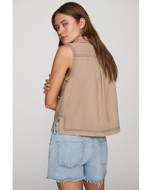 Pilcro Blue 100% Cotton Funnel-Neck Top