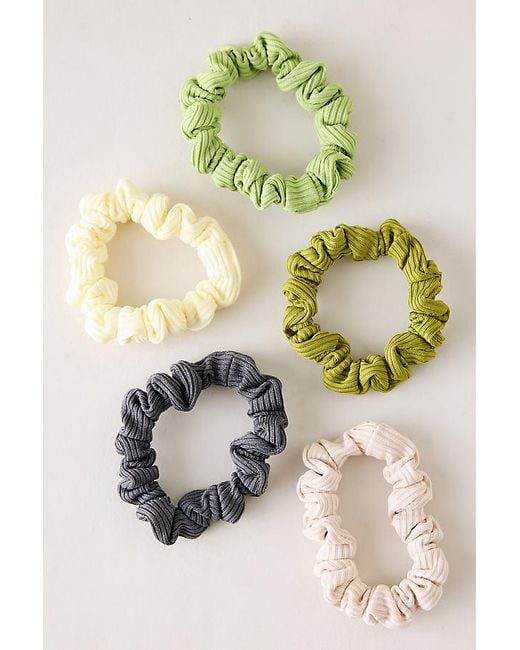 By Anthropologie Green Ribbed Hair Ties, Set Of 5