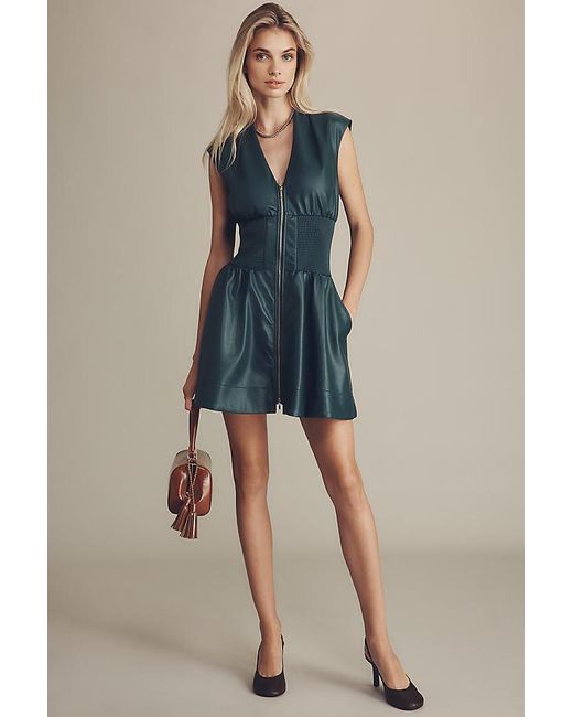 By Anthropologie The Tommie Faux-Leather Front-Zip Mini Dress in Blue |  Lyst UK