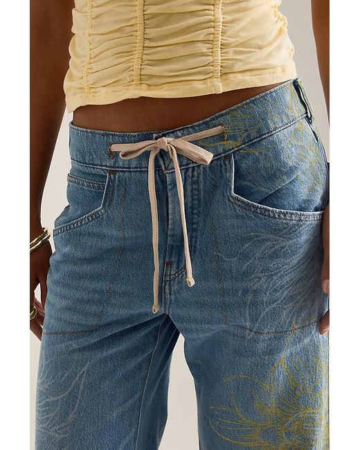 Pilcro Blue High-Rise Wide-Leg Drawstring Jeans