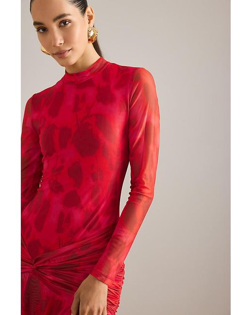 Bardot Red Lea Floral Mesh Midi Dress