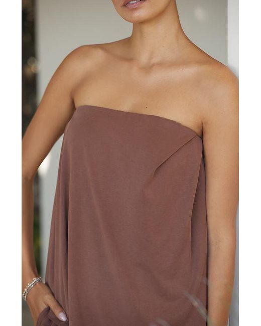 By Anthropologie Brown Strapless Faux-Wrap Top