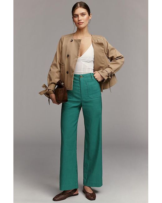 Maeve Natural The Colette Full-Length Wide-Leg Trousers By