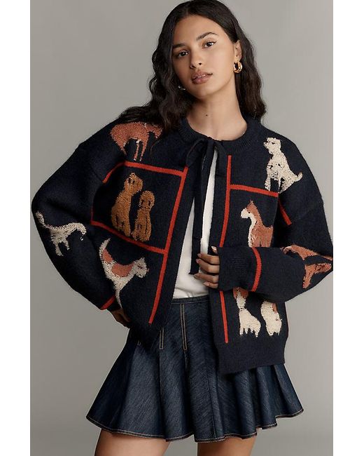 Maeve Black Dogs Tie-Front Cardigan