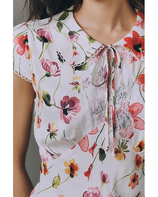 By Anthropologie Gray Silky Peter Pan Collared Blouse