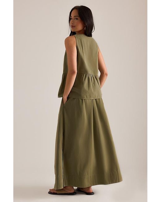 SELECTED Green Sleeveless V-Neck Peplum Top