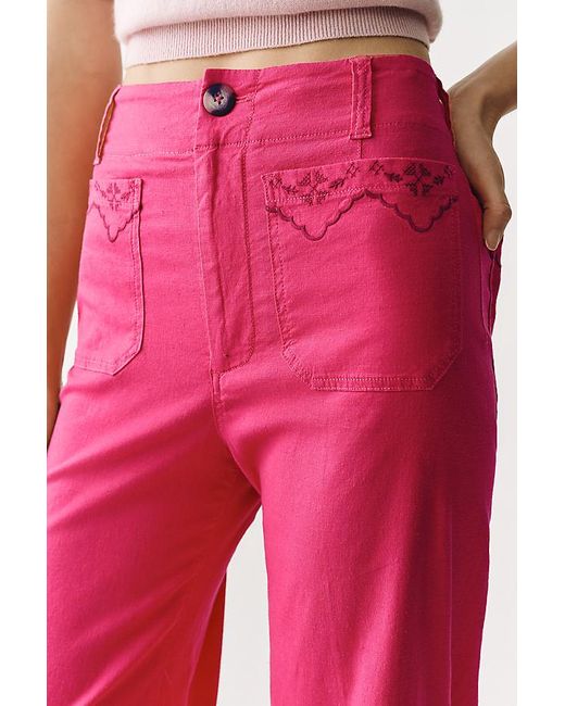 Maeve Red The Colette Lace Trim Full-Length Wide-Leg Trousers By