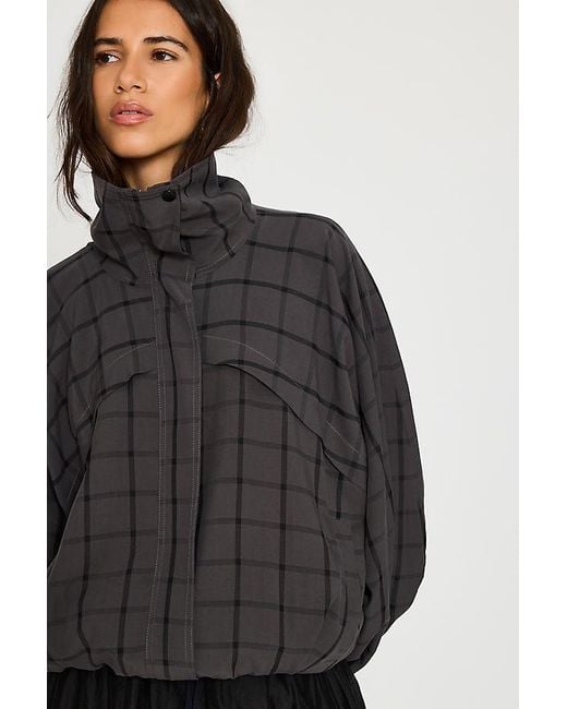 By Anthropologie Black Check Bomber Jacket