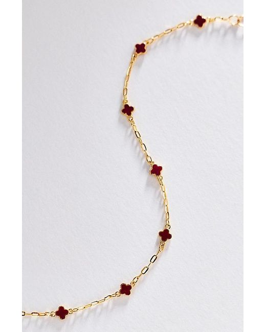 By Anthropologie Red Tiny Clover Chain Necklace