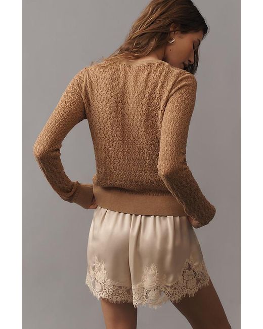 By Anthropologie Brown Juliet Pointelle Long-Sleeve Cotton-Blend Cardigan