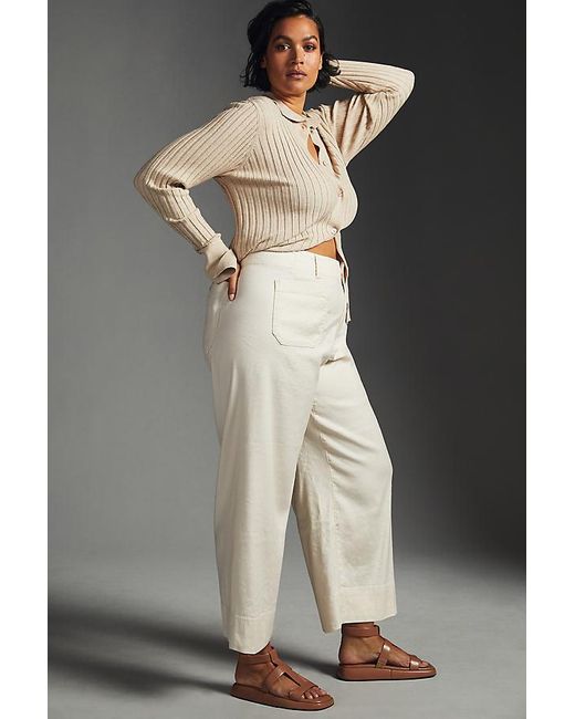 Maeve Gray The Colette Cropped Wide-Leg Trousers By Linen Edition