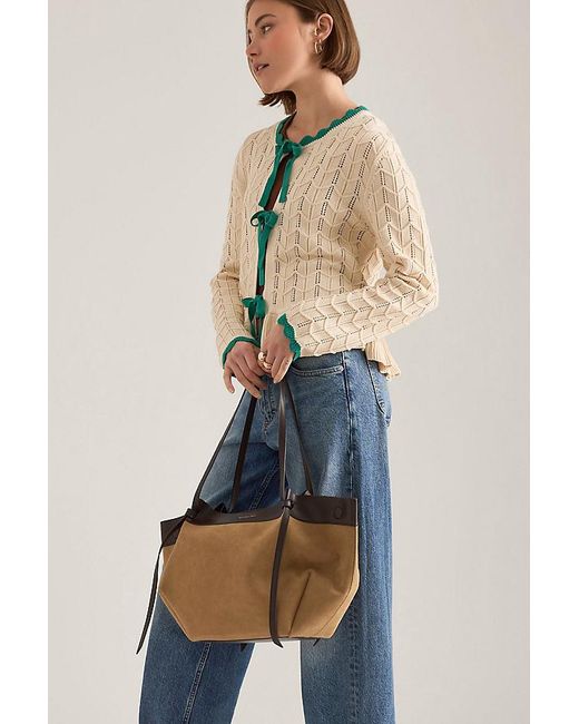 By Anthropologie Blue Pointelle Knit Tie-Front Cardigan