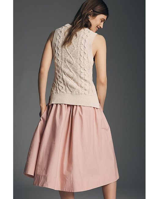 By Anthropologie Gray Twofer Sleeveless Poplin Midi Dress