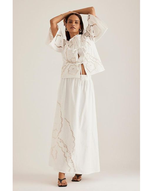 By Anthropologie Natural Cutwork Poplin Tie-Front Blouse