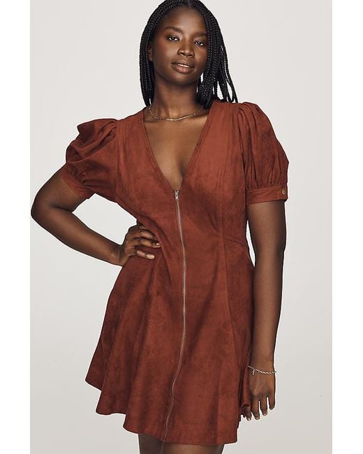 Pilcro Multicolor Zip-Front Faux-Suede Mini Dress
