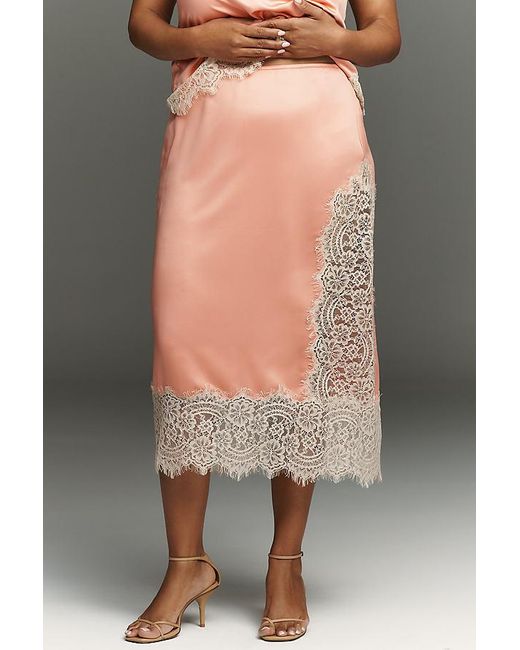 Bl-nk Gray Cinzia Laced Satin Midi Skirt