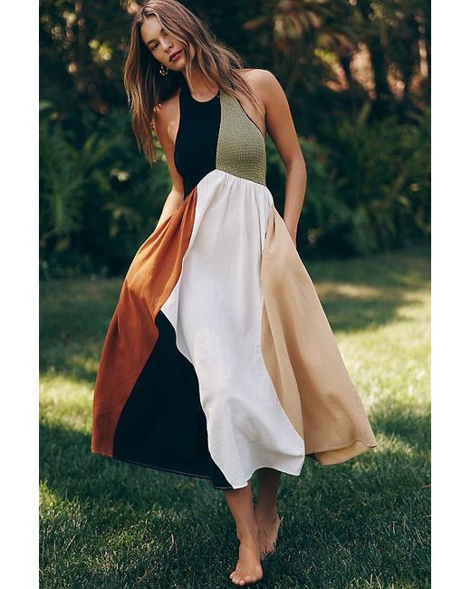 Celandine Green Linen Smocked Halter Midi Dress