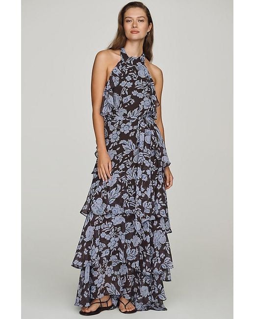 Astr White Halter Ruffled Maxi Dress