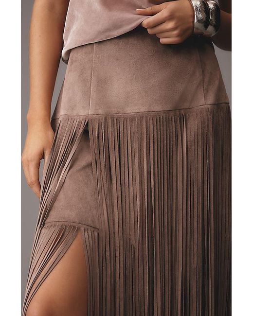 Mare Mare Gray X Anthropologie Faux-Suede Fringe Midi Skirt
