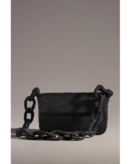 Anthropologie Gray Beaded Chain-strap Shoulder Bag