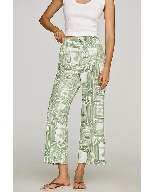 Maeve Green The Colette Cropped Wide-Leg Trousers By Printed Linen Edition