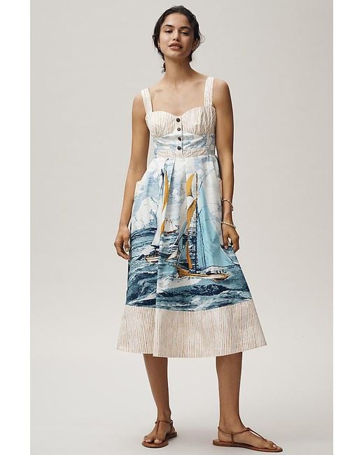 Maeve Blue Cotton Sweetheart Midi Dress