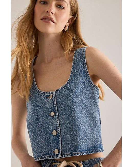 seventy + mochi Blue Kane Laser Button-Front Denim Vest