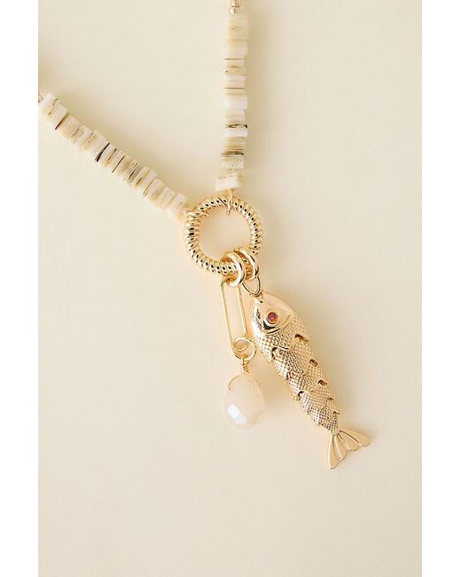 Anthropologie Natural 14K-Plated Beaded Fish Pendant Necklace