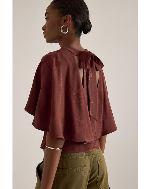 By Anthropologie Brown Floral Jacquard Cape Top