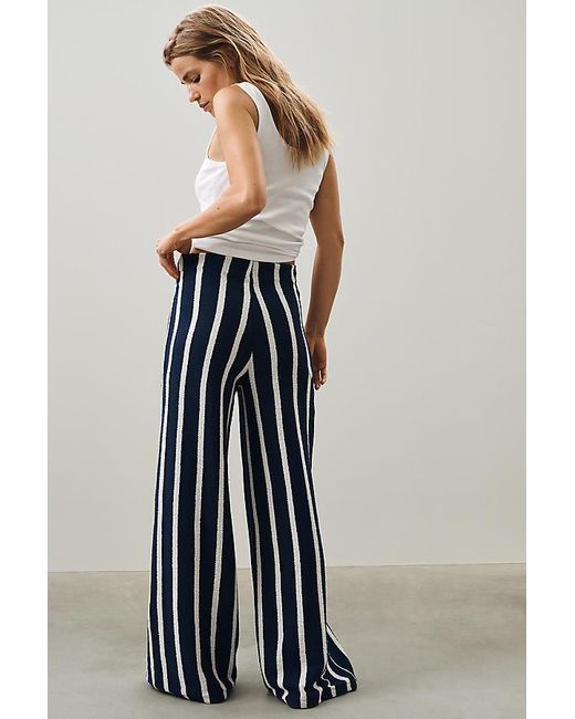 Celandine Blue Striped Terry Wide-Leg Trousers