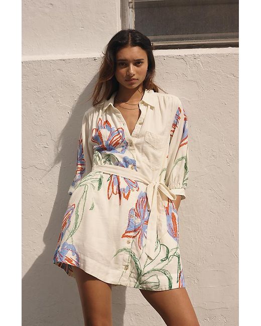 Maeve Natural The Mona Linen Mini Shirt Dress By