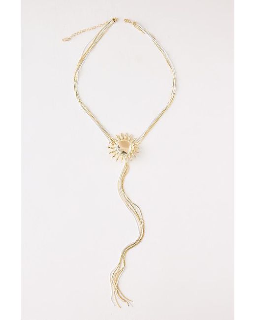 By Anthropologie White Plated Sunflower Y Necklace