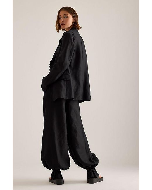 OperaSPORT Black Gia Ruffle Linen-Blend Blazer