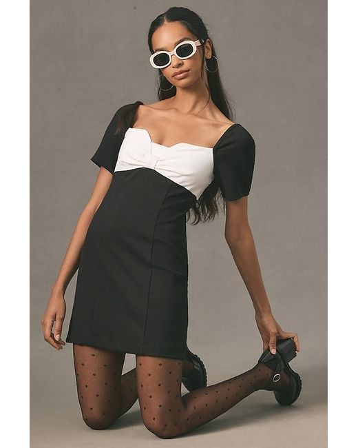 Maeve Black Bow-front Short-sleeve Shift Mini Dress