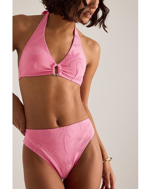 Chelsea Peers Red High-Waisted Jacquard Bikini Bottoms