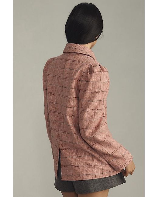 Maeve Brown Puff-Sleeve Menswear Blazer