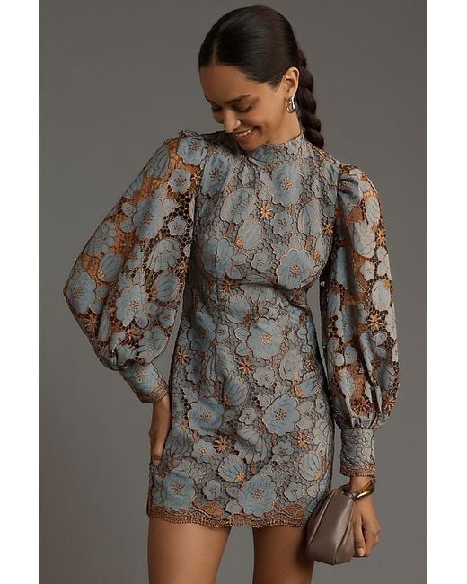 Elliatt Gray Jasmine Floral Embroidered Mock-neck Mini Dress