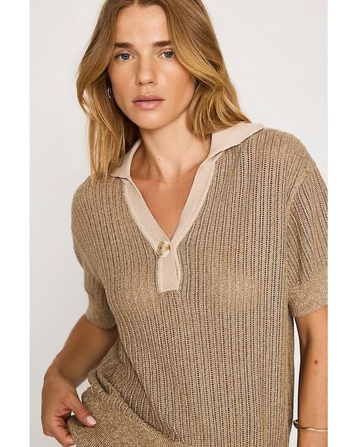 Varley Brown Perrine Knit Polo Top
