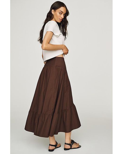 Pilcro Brown Tiered Asymmetric Midi Skirt