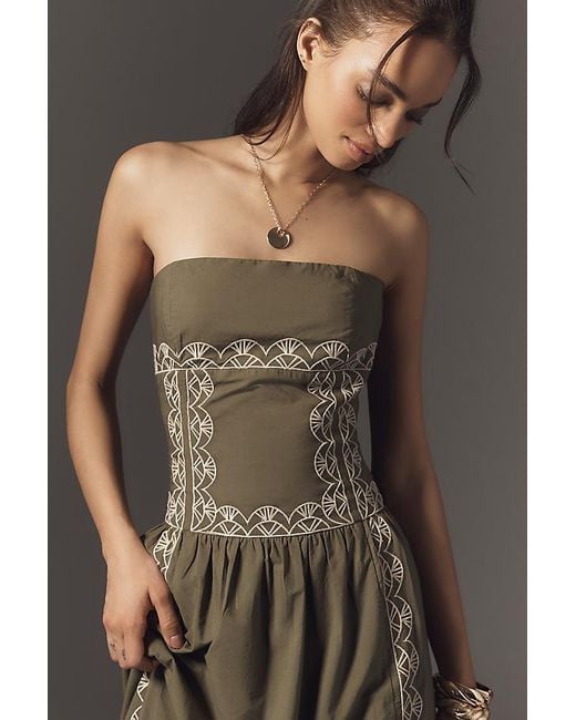 By Anthropologie Strapless Drop-Waist Midi Dress in Brown | Lyst UK
