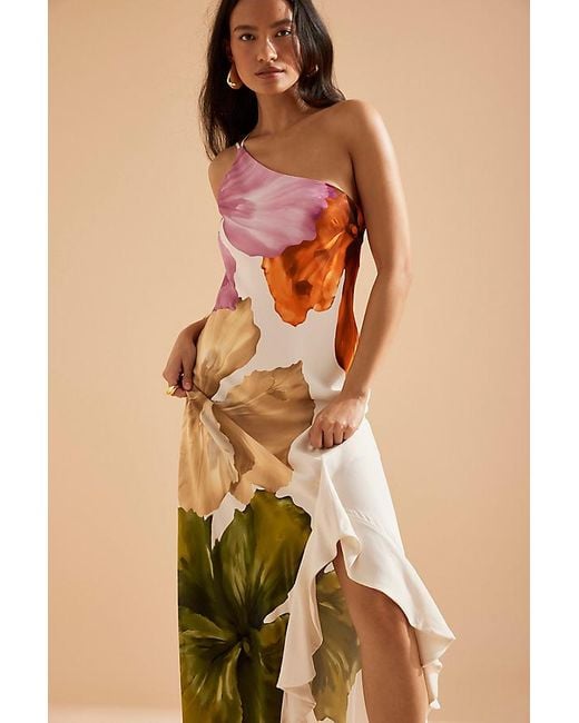 By Anthropologie Lucinda One-Shoulder Maxi Slip Dress in Natural | Lyst UK