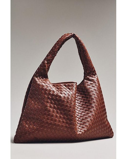 By Anthropologie Brown Woven Faux-Leather Oversized Slouchy Tote Bag