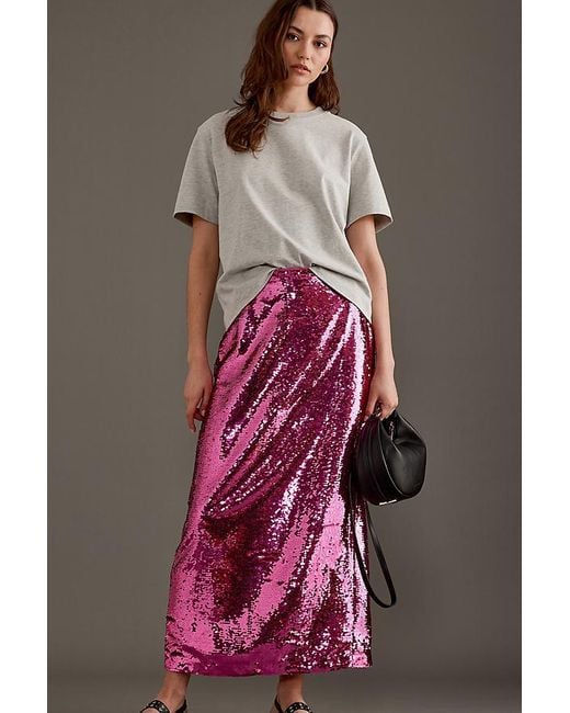 SELECTED Pink Omina High-waisted Sequin Midi Skirt