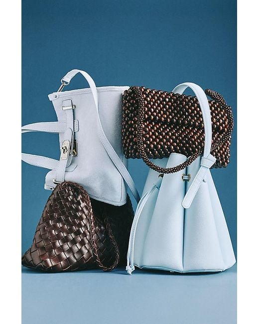 Melie Bianco Blue Laguna Cinched Vegan Leather Bucket Bag