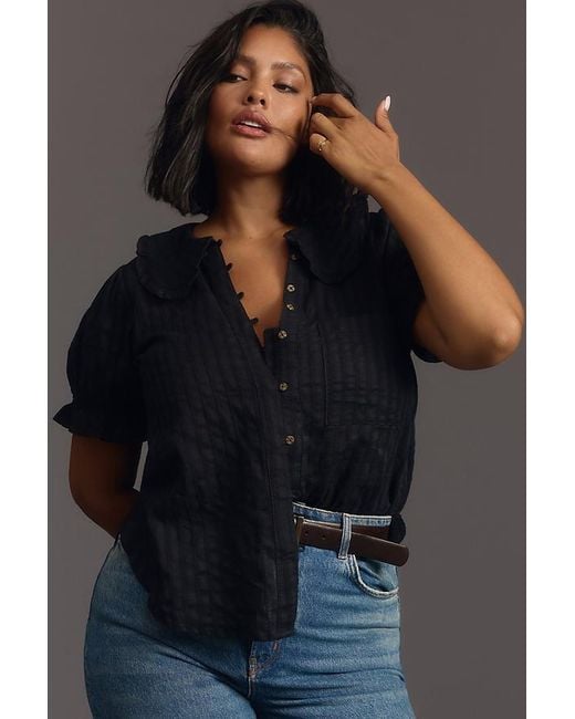 Pilcro Black The Keira Collared Button-Front Blouse By