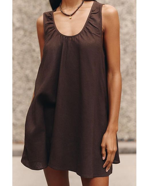 Celandine Brown Easy Linen-Blend Scoop Mini Dress