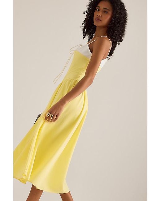 Extro & Vert Yellow Susana Sleeveless Corset Pleated Midi Dress