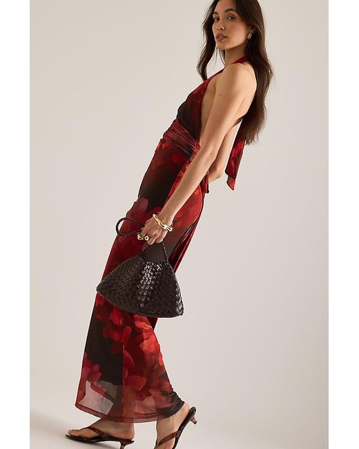 Bardot Red Elera Printed Halter Mesh Maxi Dress